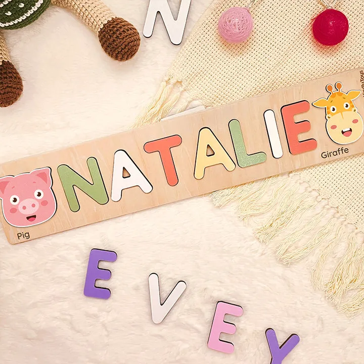 Adorable Animal Personalized Name Puzzle - Wooden Montessori Toys, 1st Birthday Gifts for Kids | KindlyToys