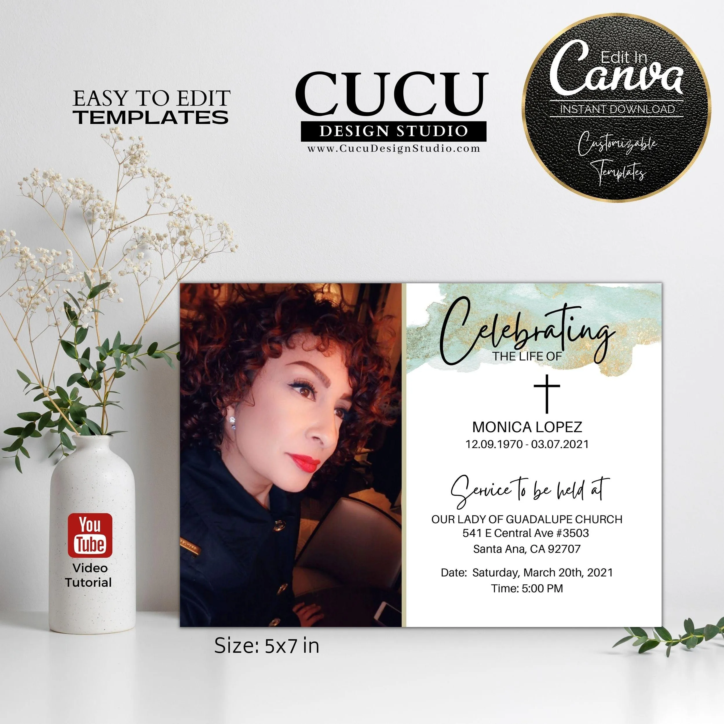 Customizable Printable Funeral Announcement Card Template