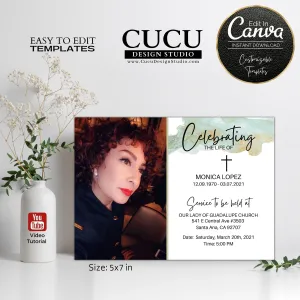 Customizable Printable Funeral Announcement Card Template