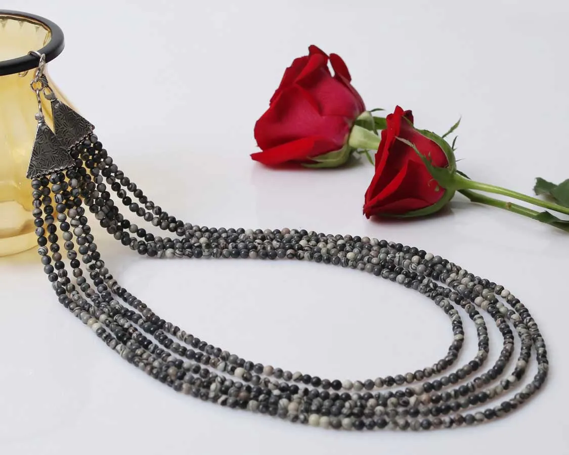 Imeora Exclusive Five Layer Picasso 4mm Natural Stone Necklace