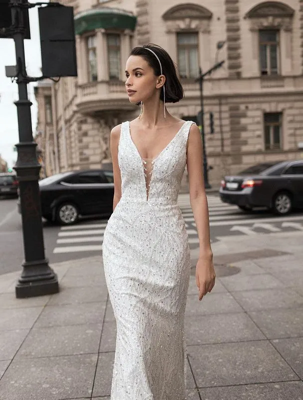 Khaleesi  Beautiful V-Neck White Wedding Dress