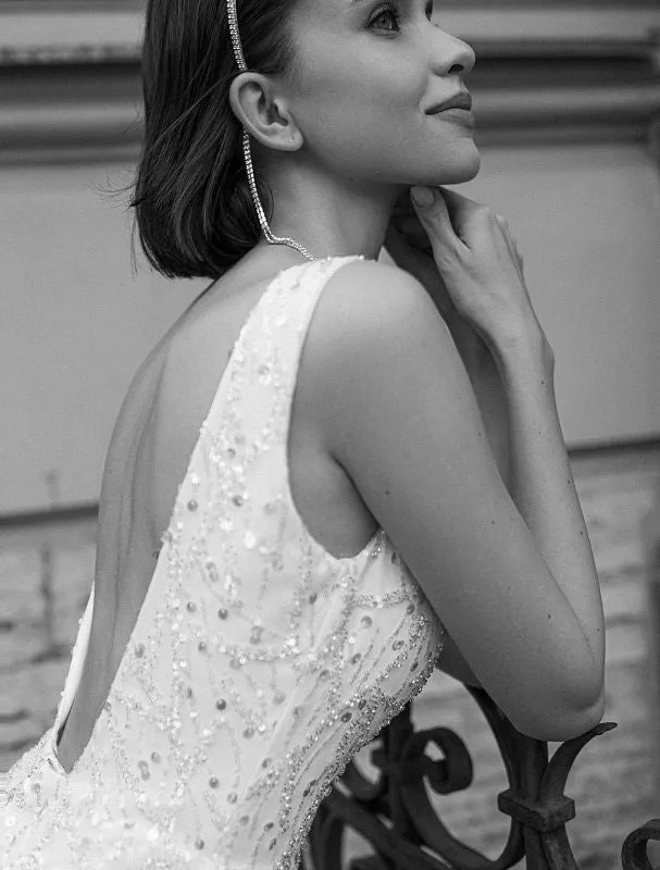 Khaleesi  Beautiful V-Neck White Wedding Dress