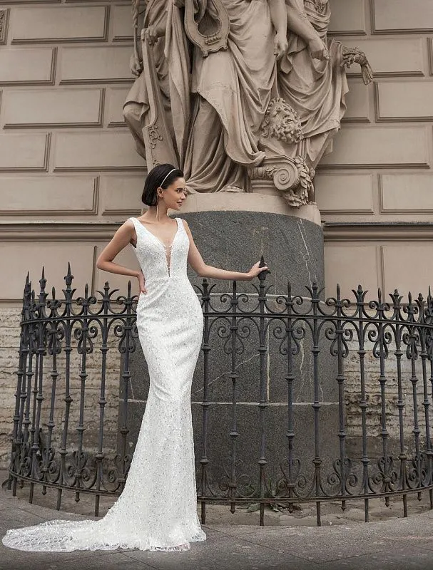 Khaleesi  Beautiful V-Neck White Wedding Dress