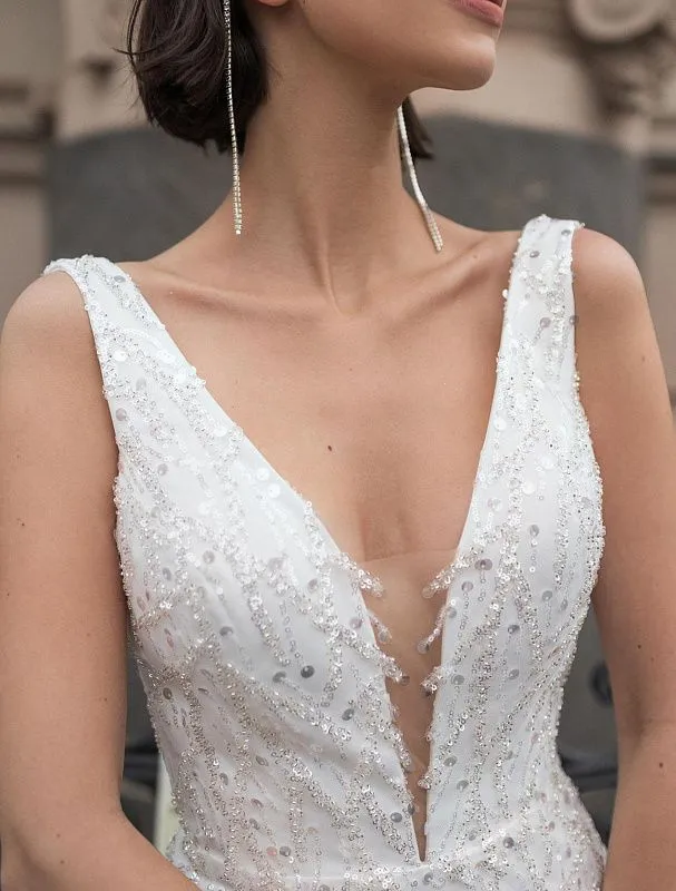 Khaleesi  Beautiful V-Neck White Wedding Dress
