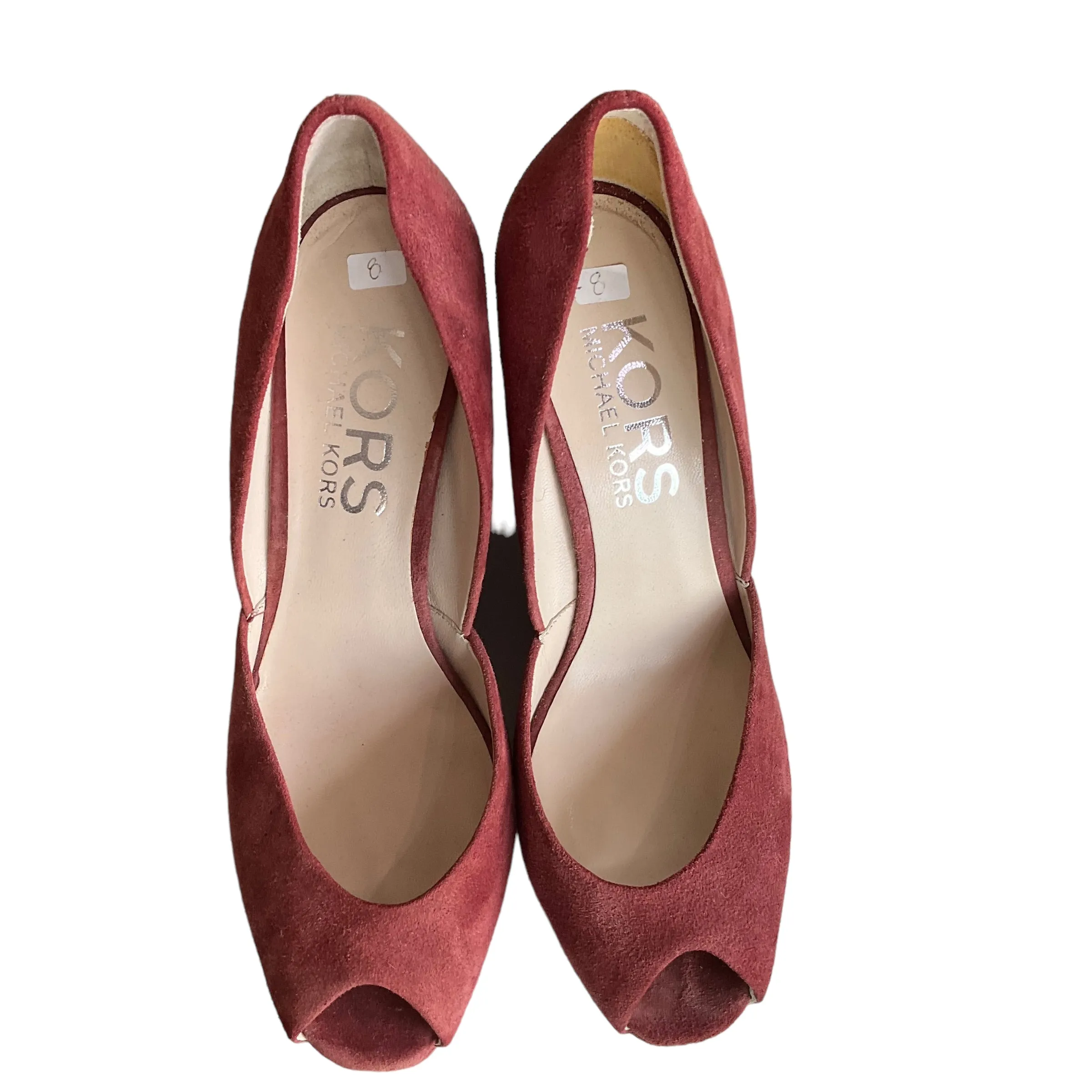 Kors Michael Kors Suede Peep Toe Wedges. Size 8