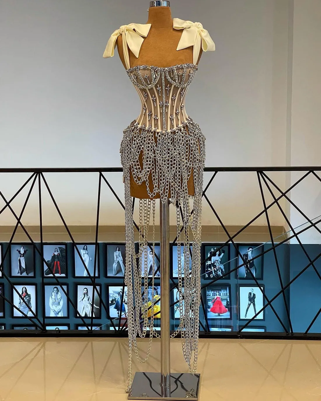 Kyleigh White with Silver Chain Beautiful Evening Dress