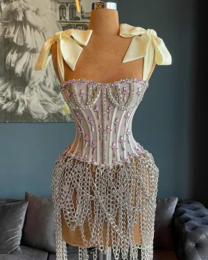 Kyleigh White with Silver Chain Beautiful Evening Dress