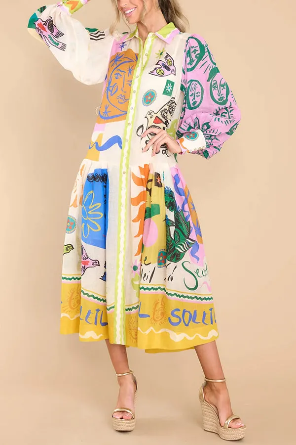 Lina - Print Patchwork Midi Dress