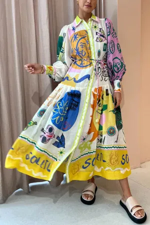 Lina - Print Patchwork Midi Dress