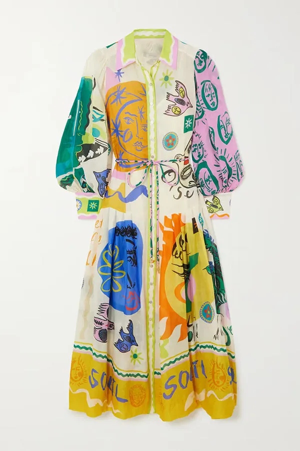 Lina - Print Patchwork Midi Dress