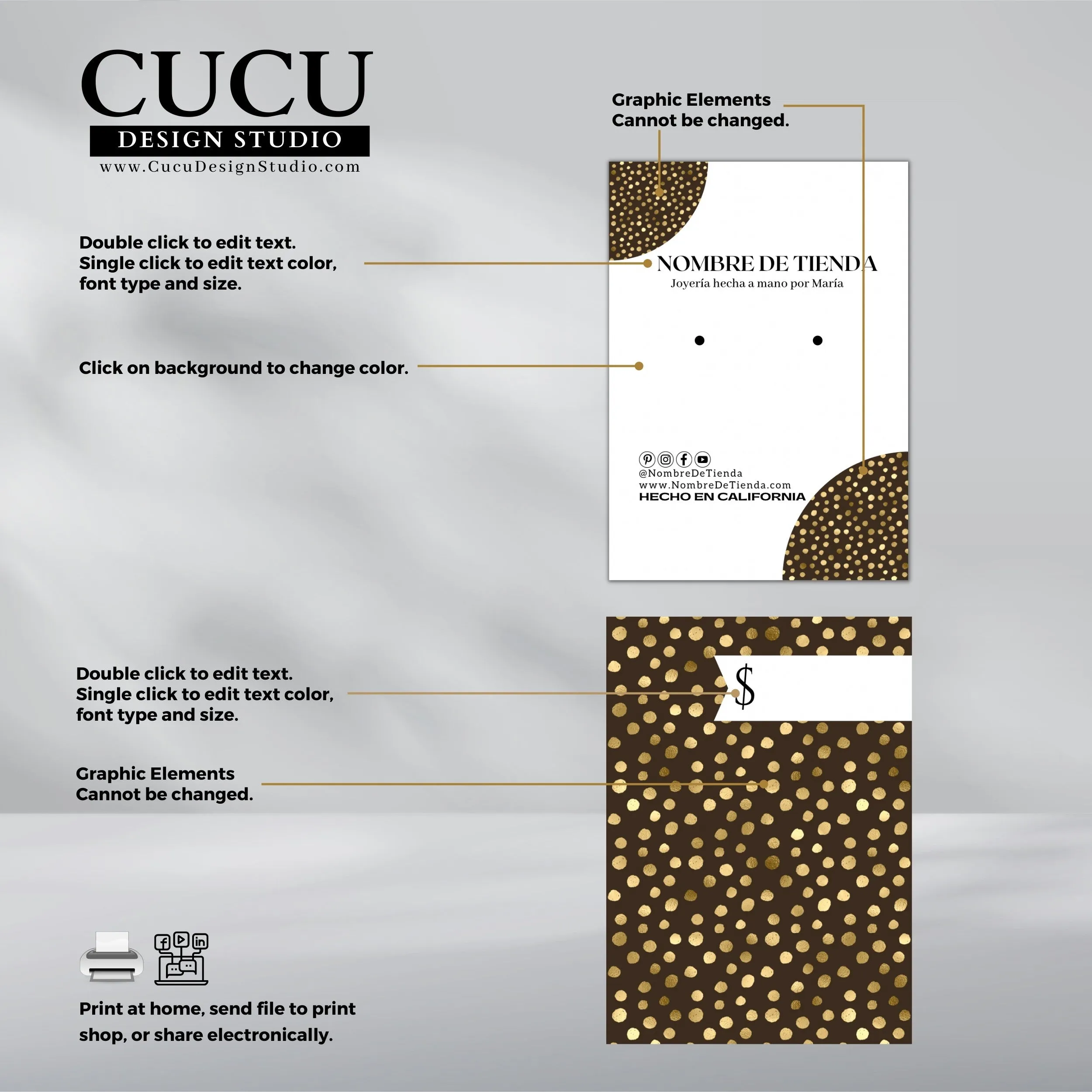 Spanish Customizable Earring Display Cards