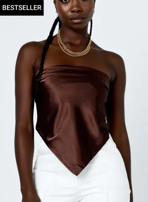 STRAPLESS BANDANA SILKY TOP - COFFEE